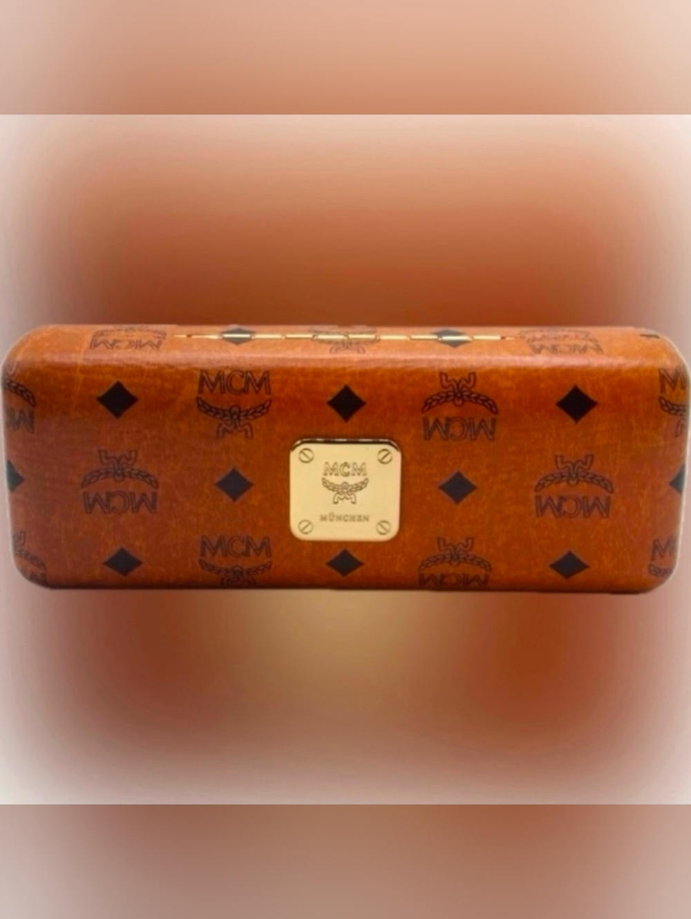 MCM Cognac Visetos Logo Hard Case with Gold Plaque